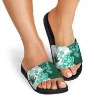 Green Hibiscus Plumeria Floral Slide Sandals - Polynesian Pride