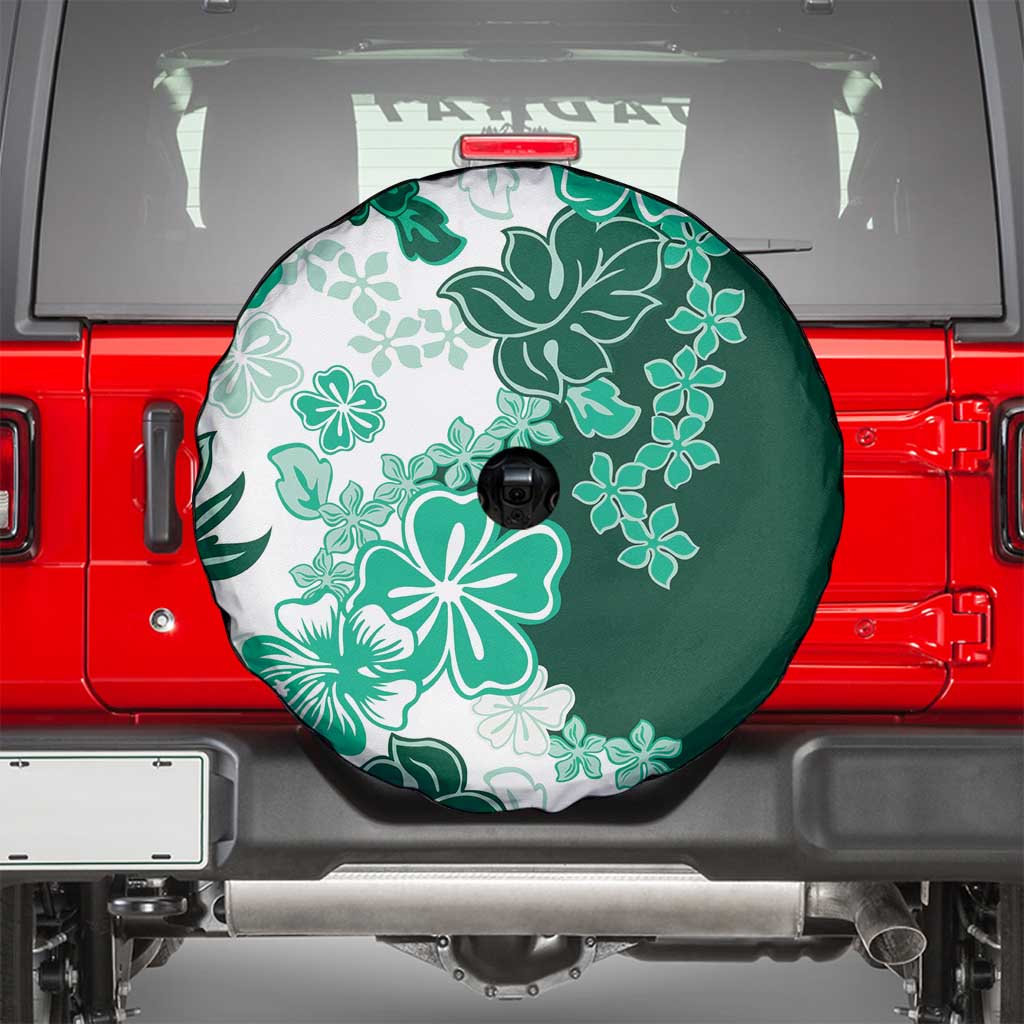 Green Hibiscus Plumeria Floral Spare Tire Cover LT01 - Polynesian Pride