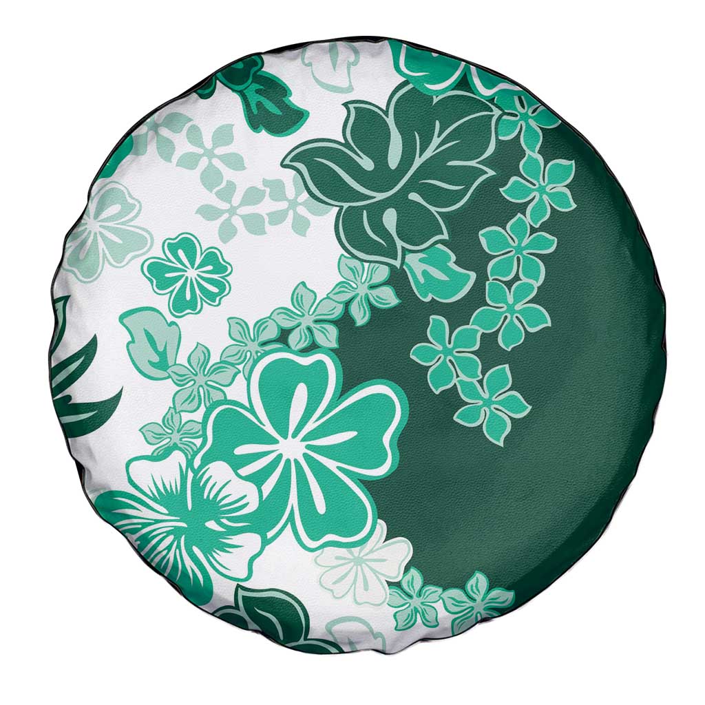 Green Hibiscus Plumeria Floral Spare Tire Cover LT01 - Polynesian Pride