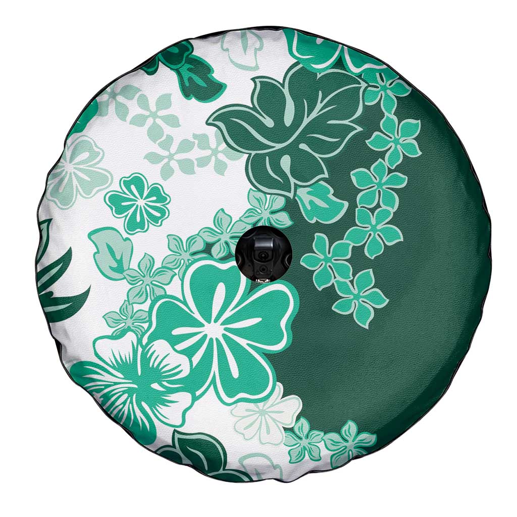 Green Hibiscus Plumeria Floral Spare Tire Cover LT01 - Polynesian Pride