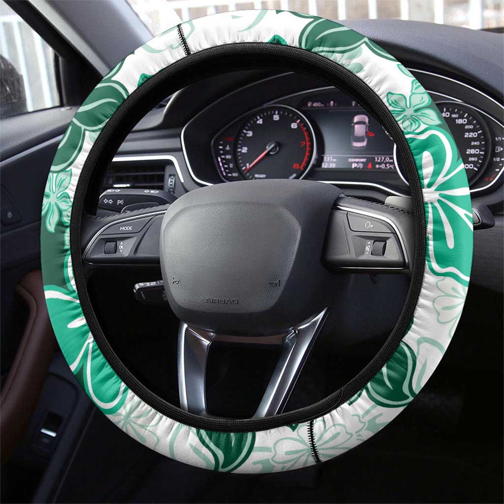 Green Hibiscus Plumeria Floral Steering Wheel Cover - Polynesian Pride