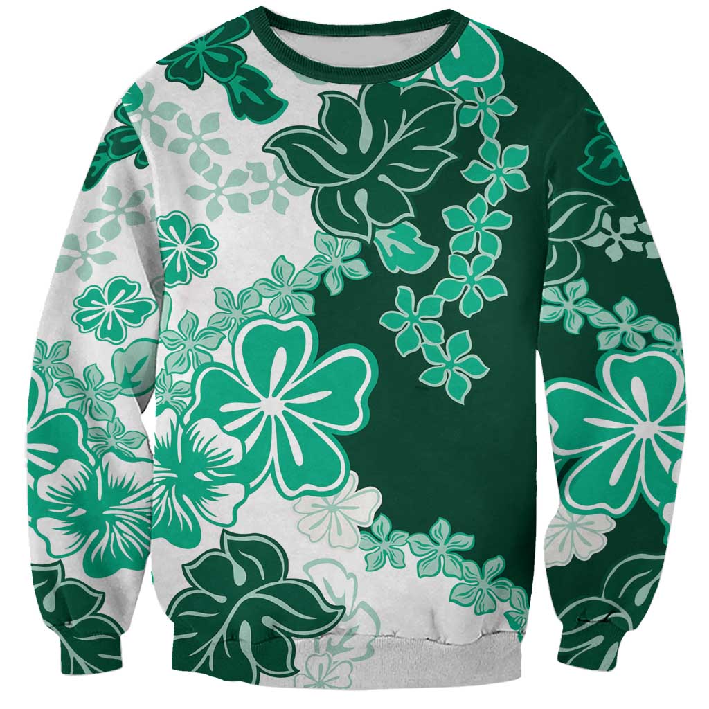 Green Hibiscus Plumeria Floral Sweatshirt - Polynesian Pride