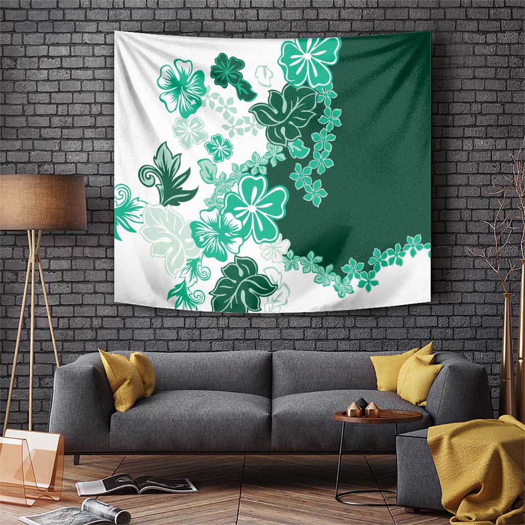 Green Hibiscus Plumeria Floral Tapestry LT01 Green - Polynesian Pride