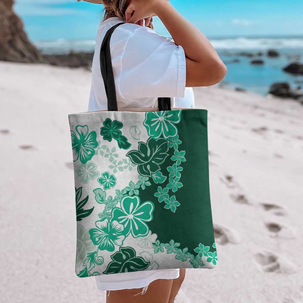 Green Hibiscus Plumeria Floral Tote Bag - Polynesian Pride