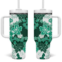 Green Hibiscus Plumeria Floral Tumbler With Handle - Polynesian Pride