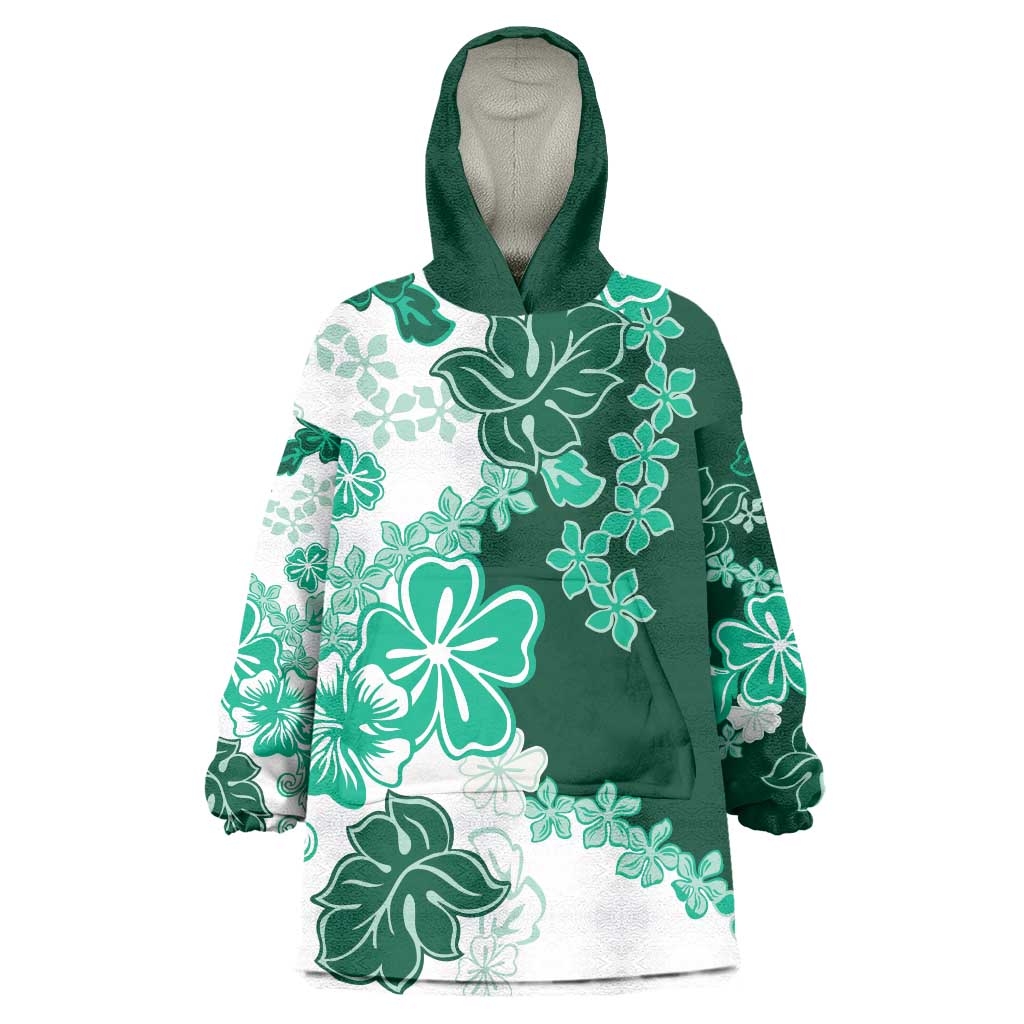 Green Hibiscus Plumeria Floral Wearable Blanket Hoodie LT01 One Size Green - Polynesian Pride
