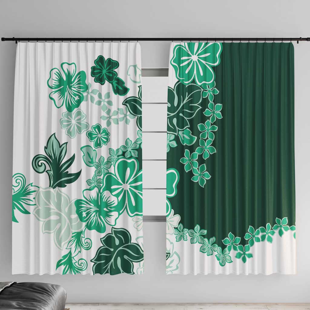 Green Hibiscus Plumeria Floral Window Curtain LT01 With Hooks Green - Polynesian Pride