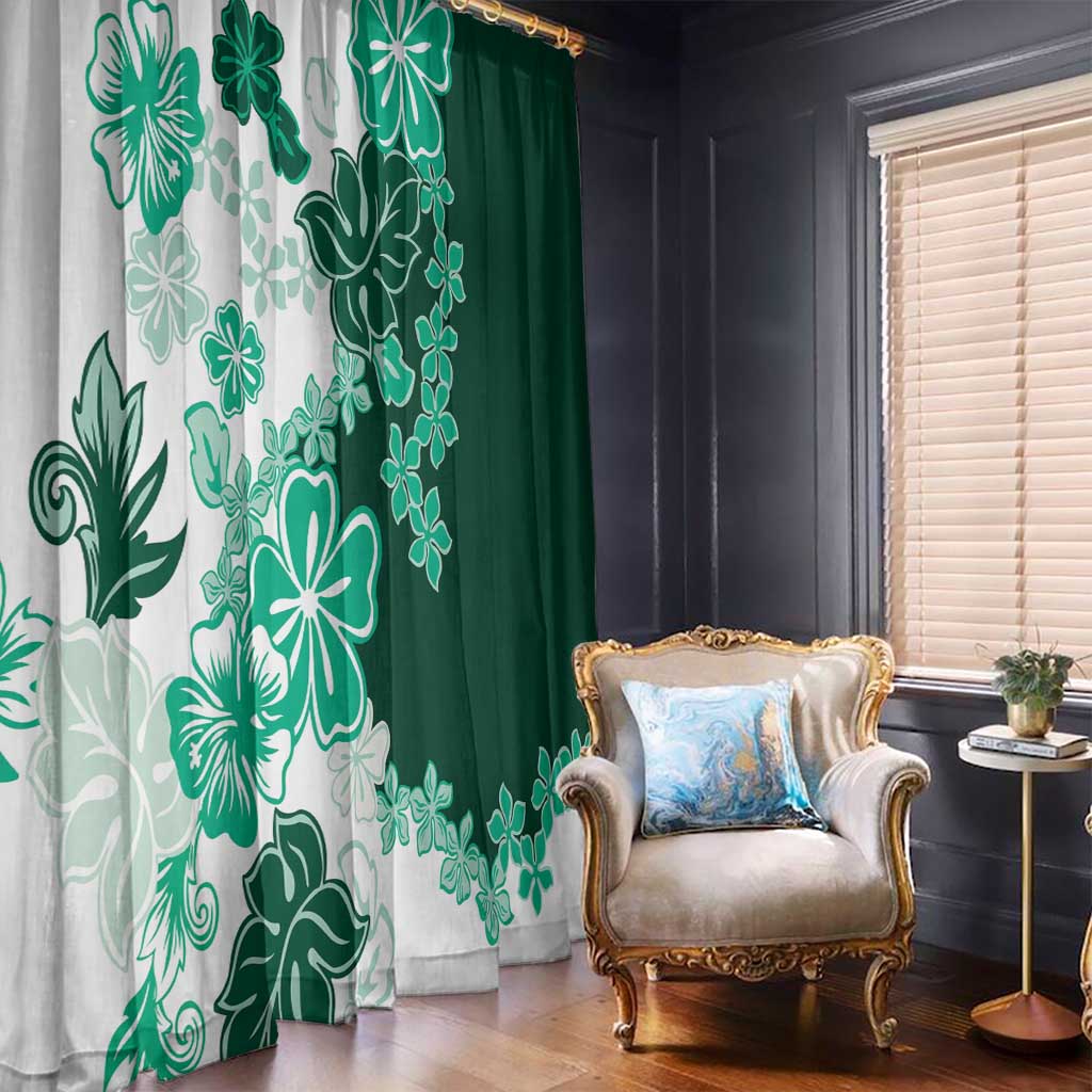 Green Hibiscus Plumeria Floral Window Curtain - Polynesian Pride