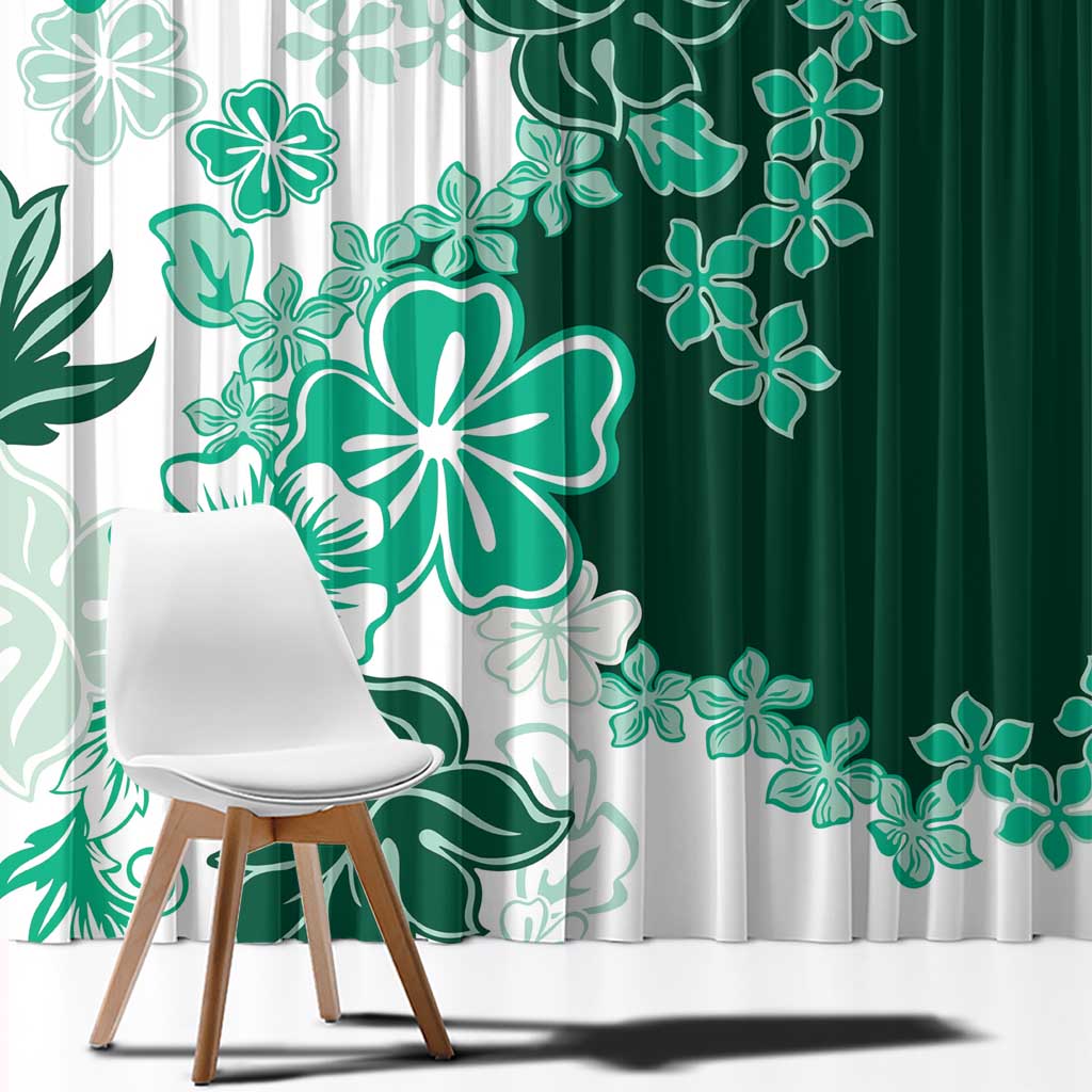 Green Hibiscus Plumeria Floral Window Curtain - Polynesian Pride