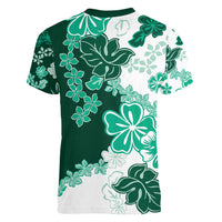 Green Hibiscus Plumeria Floral Women V-Neck T-Shirt - Polynesian Pride