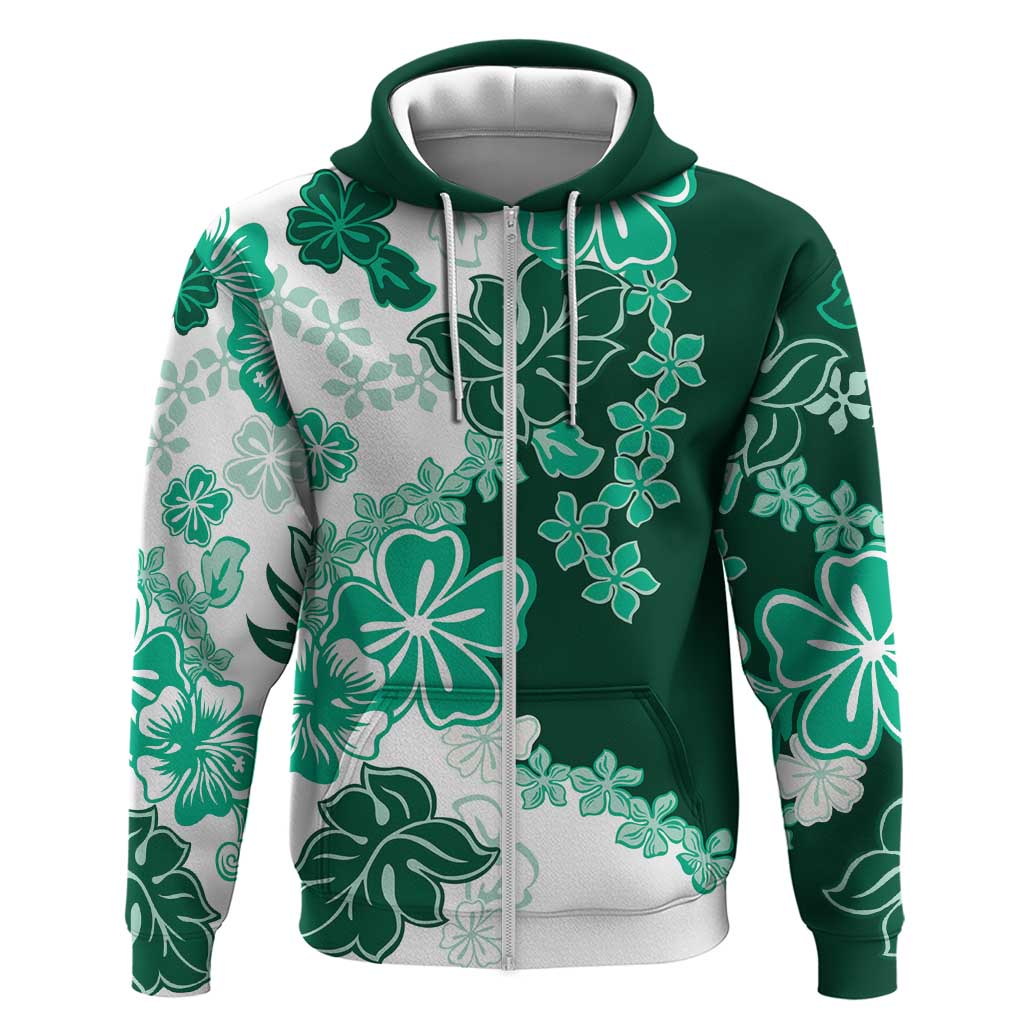 Green Hibiscus Plumeria Floral Zip Hoodie LT01 Zip Hoodie Green - Polynesian Pride