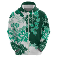 Green Hibiscus Plumeria Floral Zip Hoodie - Polynesian Pride