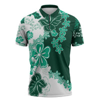 Green Hibiscus Plumeria Floral Zipper Polo Shirt - Polynesian Pride