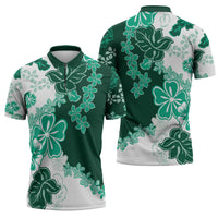 Green Hibiscus Plumeria Floral Zipper Polo Shirt - Polynesian Pride