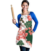 Green Orange Hibiscus Plumeria Floral Apron - Polynesian Pride