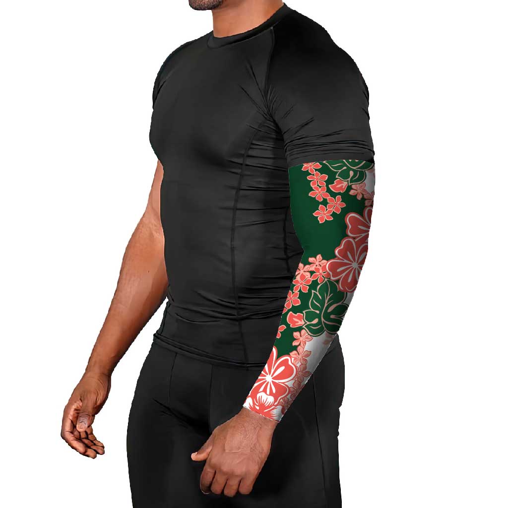 Green Orange Hibiscus Plumeria Floral Arm Sleeves - Polynesian Pride