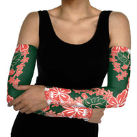 Green Orange Hibiscus Plumeria Floral Arm Sleeves - Polynesian Pride