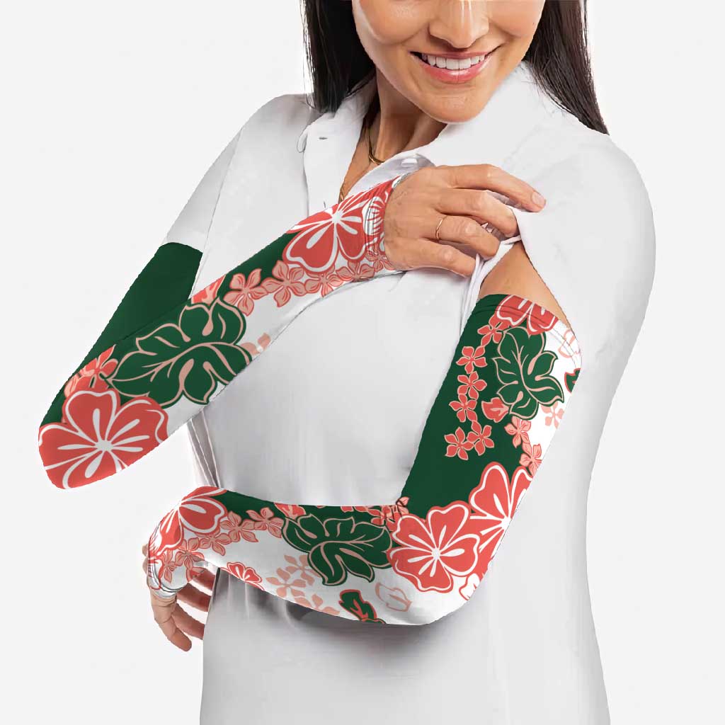 Green Orange Hibiscus Plumeria Floral Arm Sleeves - Polynesian Pride