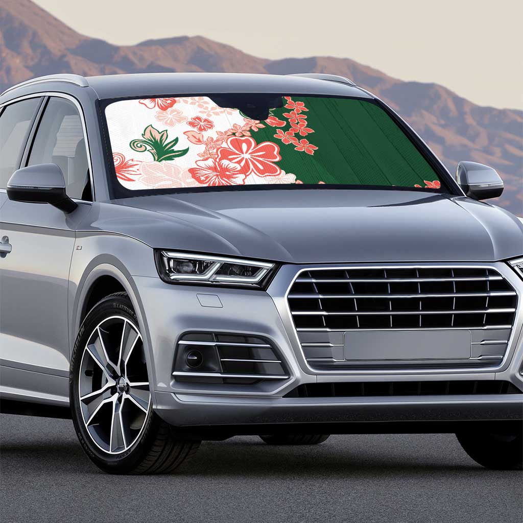 Green Orange Hibiscus Plumeria Floral Auto Sun Shade - Polynesian Pride