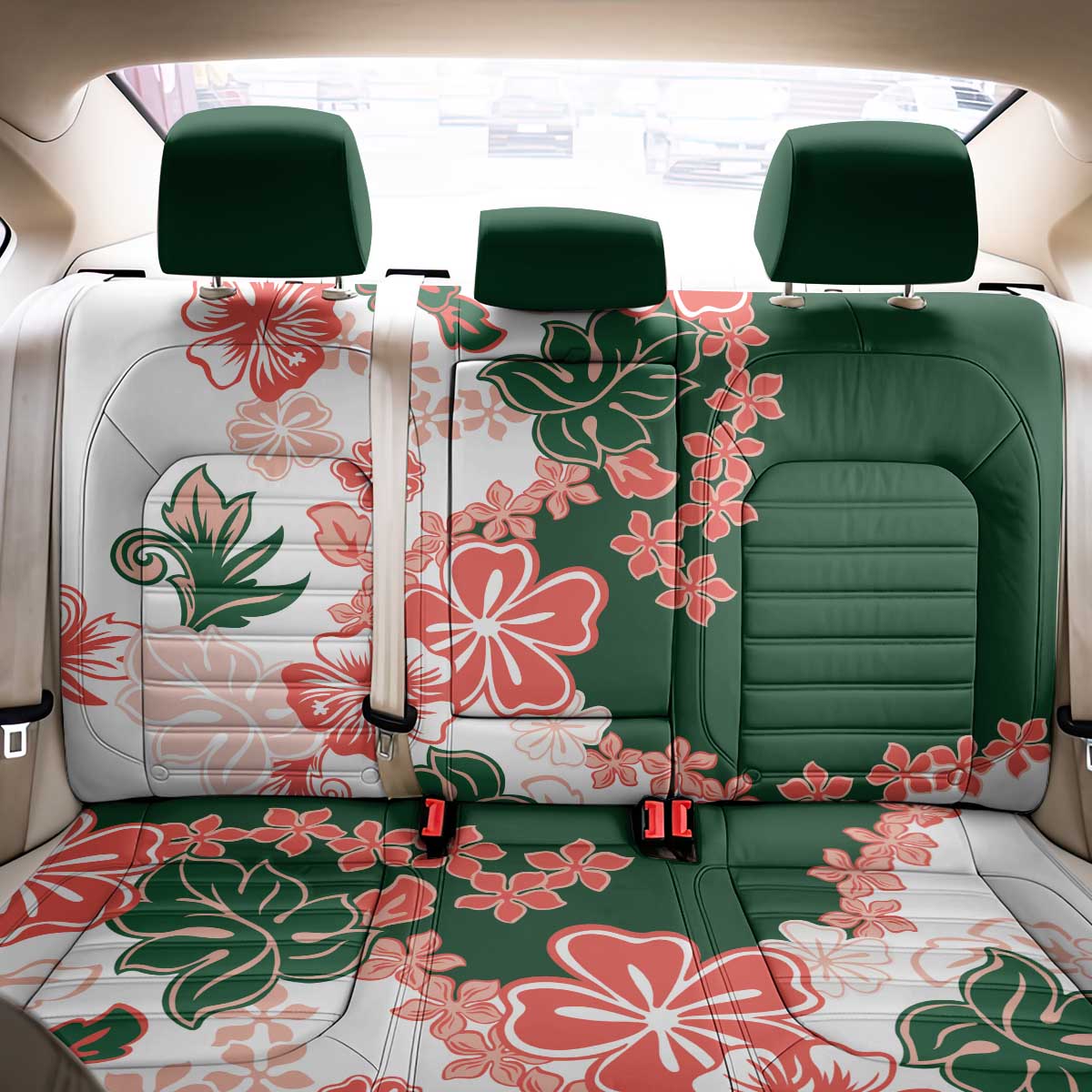 Green Orange Hibiscus Plumeria Floral Back Car Seat Cover LT01 - Polynesian Pride