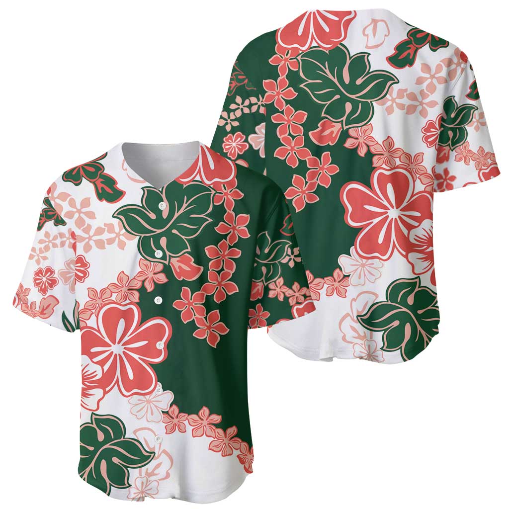 Green Orange Hibiscus Plumeria Floral Baseball Jersey - Polynesian Pride