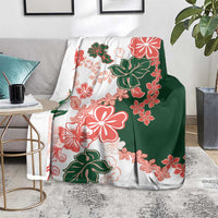 Green Orange Hibiscus Plumeria Floral Blanket - Polynesian Pride