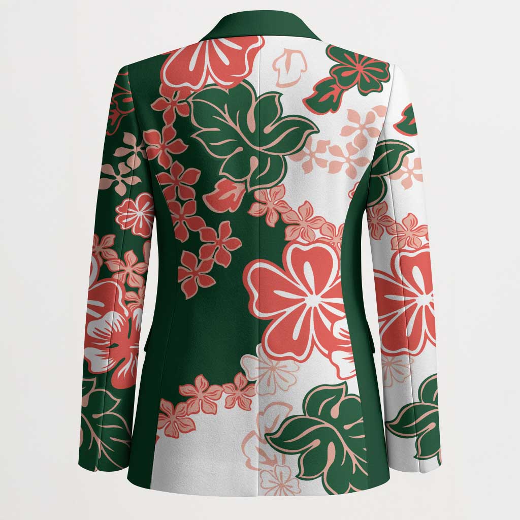 Green Orange Hibiscus Plumeria Floral Blazer - Polynesian Pride