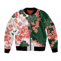 Green Orange Hibiscus Plumeria Floral Bomber Jacket - Polynesian Pride