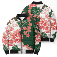 Green Orange Hibiscus Plumeria Floral Bomber Puffer Jacket LT01 - Polynesian Pride