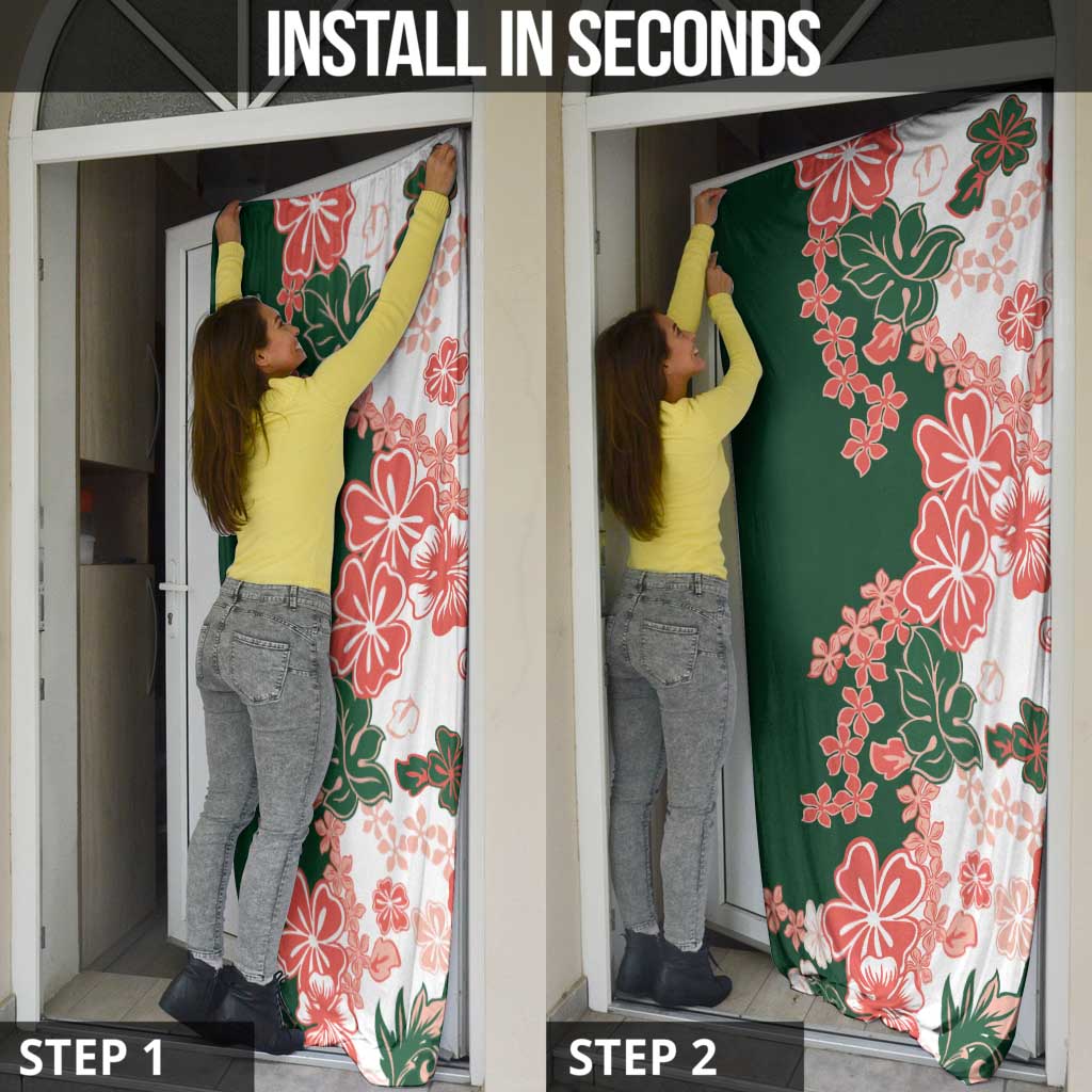 Green Orange Hibiscus Plumeria Floral Door Cover - Polynesian Pride