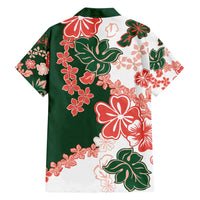 Green Orange Hibiscus Plumeria Floral Family Matching Long Sleeve Bodycon Dress and Hawaiian Shirt - Polynesian Pride