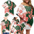 Green Orange Hibiscus Plumeria Floral Family Matching Off Shoulder Short Dress and Hawaiian Shirt - Polynesian Pride