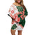 Green Orange Hibiscus Plumeria Floral Family Matching Off Shoulder Short Dress and Hawaiian Shirt - Polynesian Pride