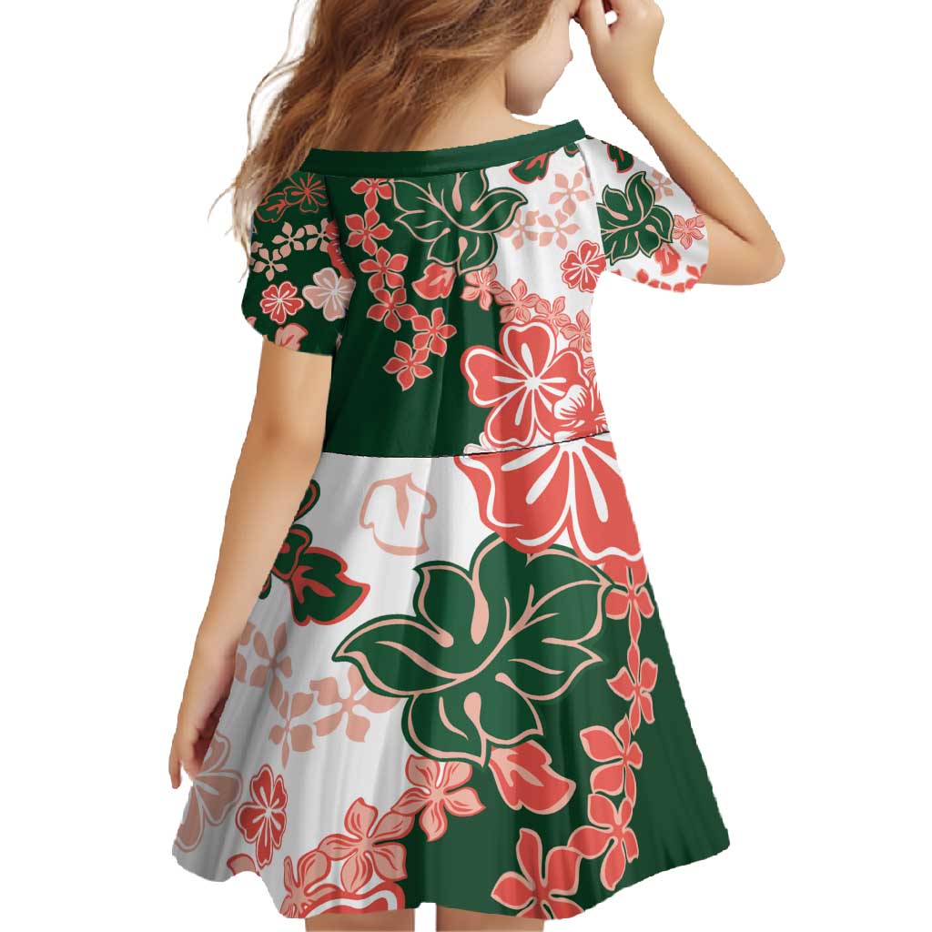 Green Orange Hibiscus Plumeria Floral Family Matching Short Sleeve Bodycon Dress and Hawaiian Shirt LT01 - Polynesian Pride