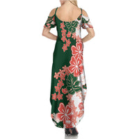 Green Orange Hibiscus Plumeria Floral Family Matching Summer Maxi Dress and Hawaiian Shirt - Polynesian Pride