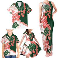 Green Orange Hibiscus Plumeria Floral Family Matching Tank Maxi Dress and Hawaiian Shirt - Polynesian Pride
