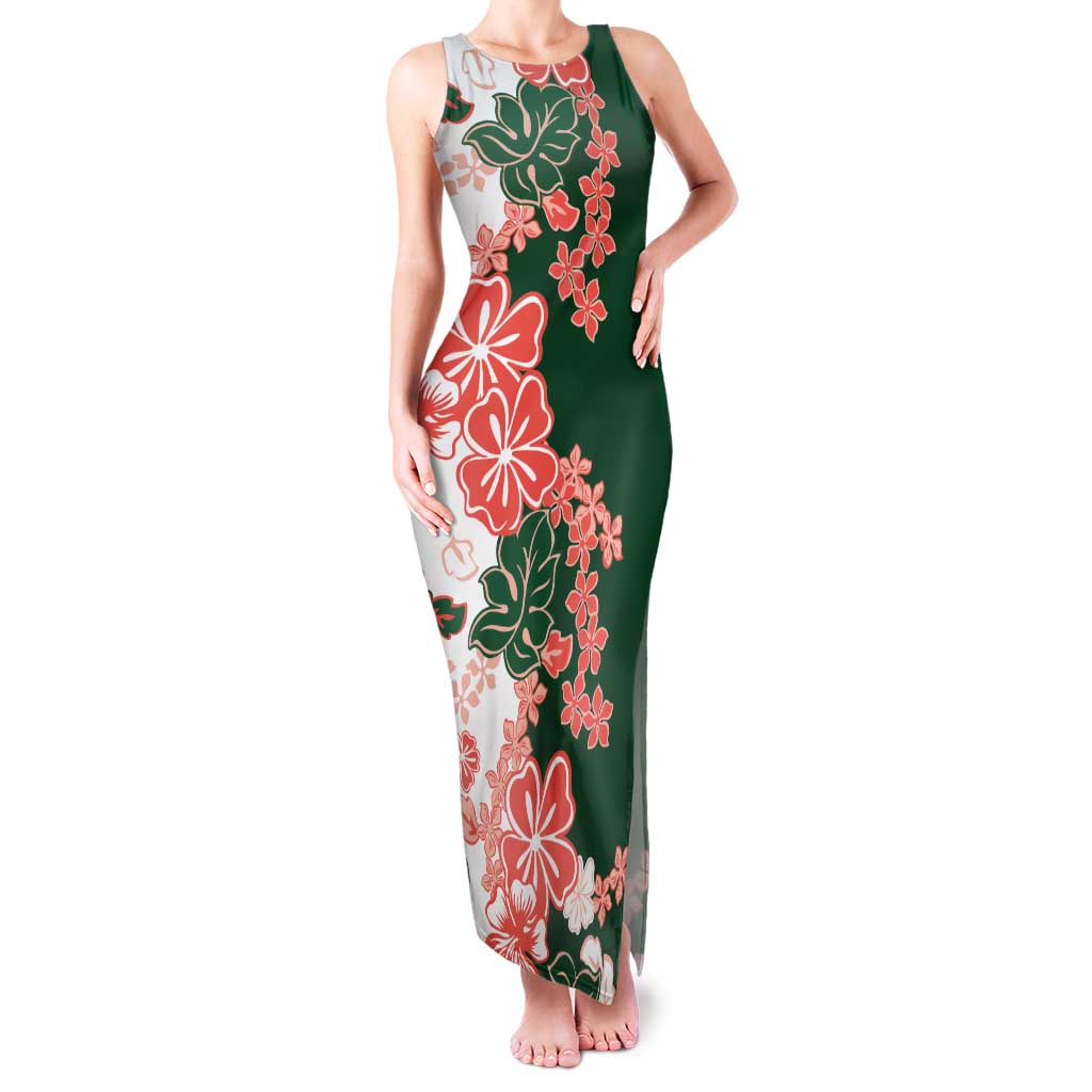 Green Orange Hibiscus Plumeria Floral Family Matching Tank Maxi Dress and Hawaiian Shirt - Polynesian Pride