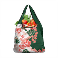 Green Orange Hibiscus Plumeria Floral Grocery Bag - Polynesian Pride