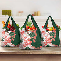 Green Orange Hibiscus Plumeria Floral Grocery Bag - Polynesian Pride