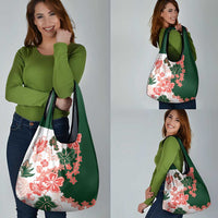 Green Orange Hibiscus Plumeria Floral Grocery Bag - Polynesian Pride