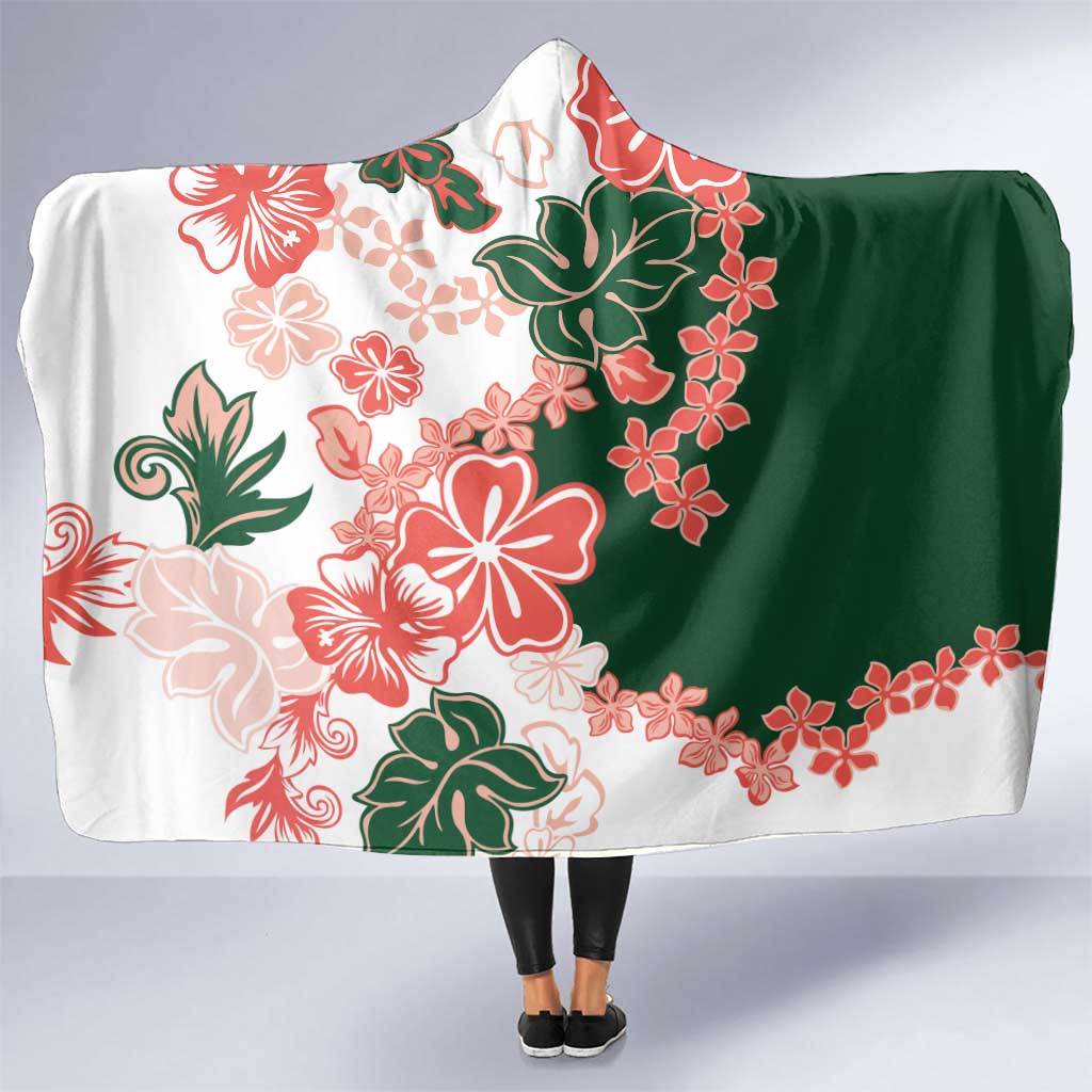 Green Orange Hibiscus Plumeria Floral Hooded Blanket LT01 One Size Orange - Polynesian Pride