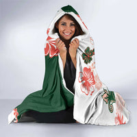 Green Orange Hibiscus Plumeria Floral Hooded Blanket - Polynesian Pride