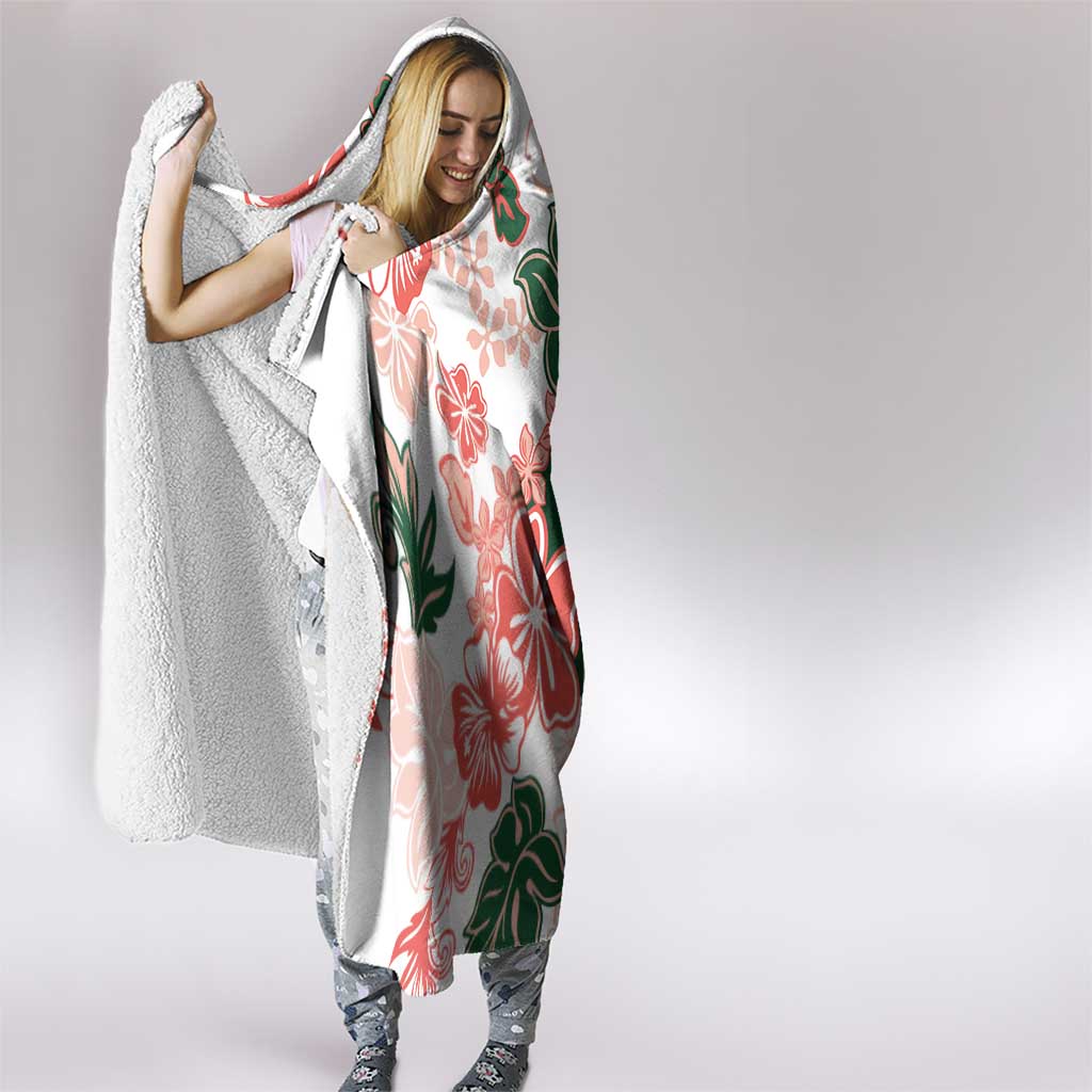 Green Orange Hibiscus Plumeria Floral Hooded Blanket - Polynesian Pride