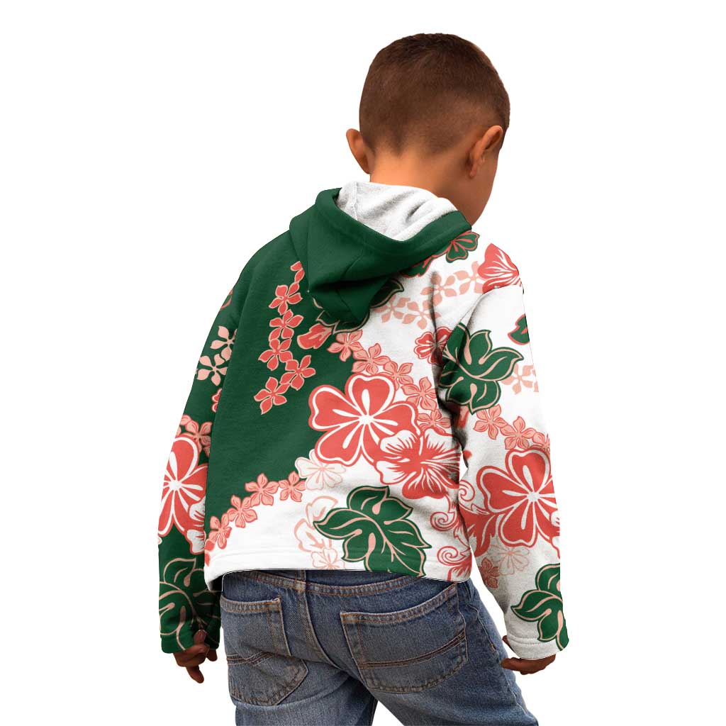 Green Orange Hibiscus Plumeria Floral Kid Hoodie - Polynesian Pride