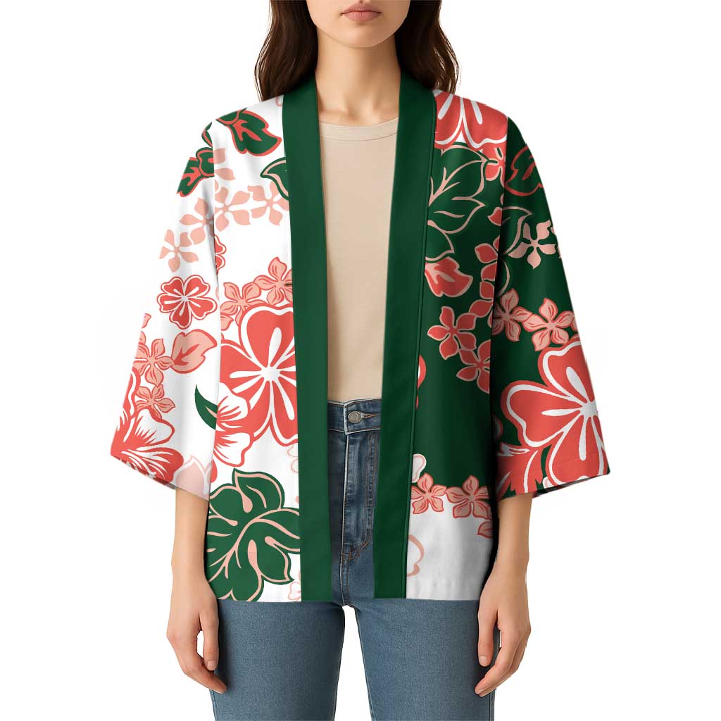 Green Orange Hibiscus Plumeria Floral Kimono - Polynesian Pride