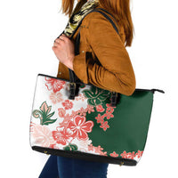 Green Orange Hibiscus Plumeria Floral Leather Tote Bag LT01 Orange - Polynesian Pride