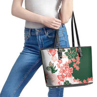 Green Orange Hibiscus Plumeria Floral Leather Tote Bag LT01 - Polynesian Pride