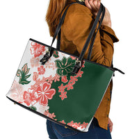 Green Orange Hibiscus Plumeria Floral Leather Tote Bag LT01 - Polynesian Pride