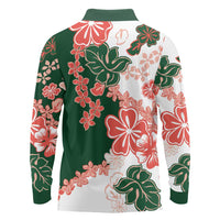 Green Orange Hibiscus Plumeria Floral Long Sleeve Polo Shirt LT01 - Polynesian Pride