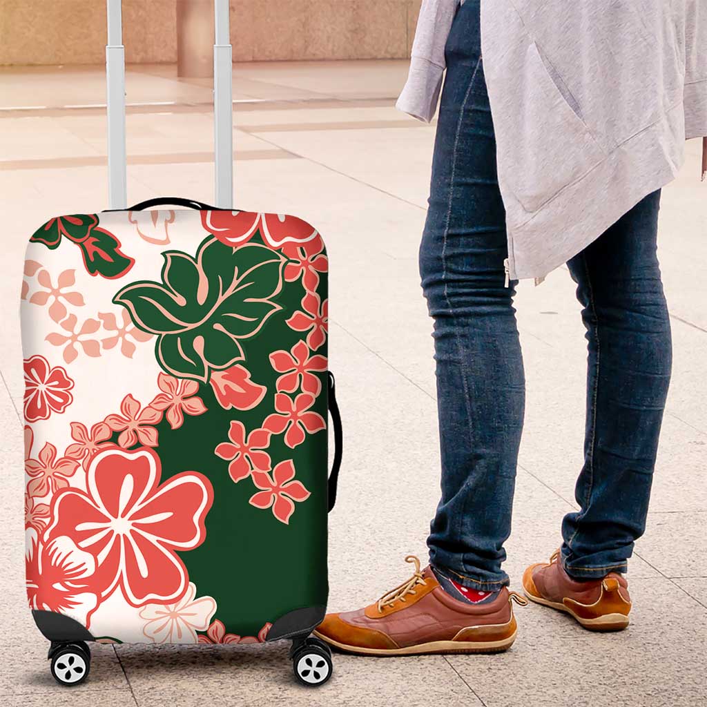 Green Orange Hibiscus Plumeria Floral Luggage Cover LT01 Orange - Polynesian Pride